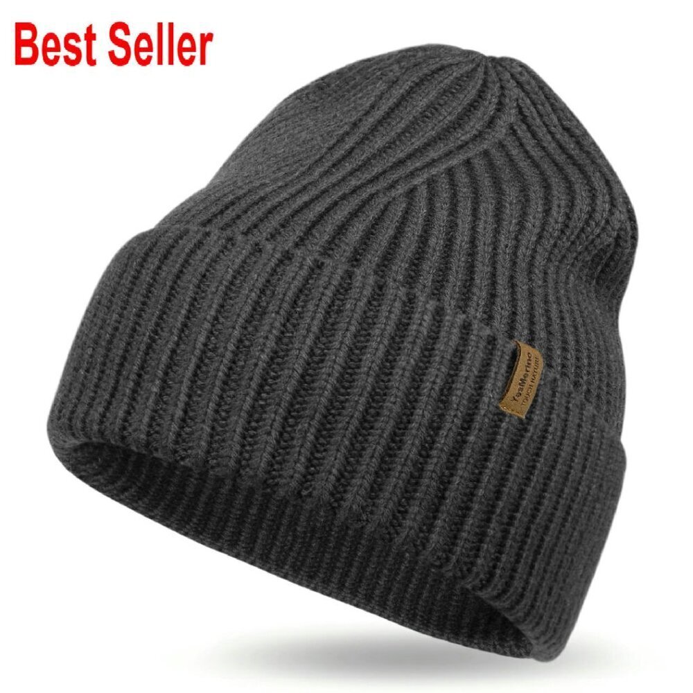 100% Merino Wool Beanie Thick Warm Knit Cuffed Winter Hat Unisex Classic